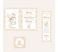 Set di Inviti per Battesimo Personalizzati: A partire da 20 Inviti, Tag Quadrati con Foro e Adesivi, e Segnalibri con Buste - Formati 120x95mmstampato su Cartoncino spesso (Elefantino & Coniglietto)