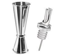 Set di jigger e versatore per liquori - Doppio jigger con beccuccio ClickSeal in gomma naturale senza BPA a velocità - Lavabile in lavastoviglie, misura universale