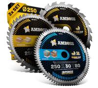 Set di lame per sega circolare manuale Ø250 x 30 adatto per Mafell Erika 85 EC, Dewalt DWE 7492 e altri - AMBOSS WERKZEUGE® 250x30 Set di lame per sega
