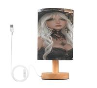 Set di lampade da tavolo stregone dai capelli biondi con paralume in tessuto di lino, luce LED senza lampadina con base, porte di ricarica USB, lampada perfetta per soggiorno, dormitorio, casa