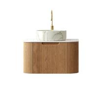 Set di lavabi da bagno sospesi, rotondi, in pietra sinterizzata, bordi arrotondati 3D, cassetto, cassetto, cassetto, in compensato (bianco rotondo, in ceramica, 61 cm)