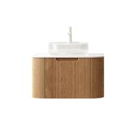 Set di lavabi da bagno sospesi, rotondi, in pietra sinterizzata, bordi arrotondati 3D, pannello frontale a strisce, cassetto, cassetto, in compensato (vasca rotonda trasparente, 61 cm)