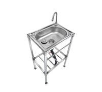 Set Di Lavandino In Acciaio Inox Mobile, Lavello Da Cucina 1 Vasca, Rubinetto Dell'acqua Calda e fredda, Giardino Da Esterno Lavando Lavello (42x37x83cm)
