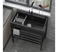 Set di lavelli commerciali autoportanti in acciaio inox, per cucina e garage, include rubinetto e gocciolatoio, ideale per ristoranti e servizi alimentari (100 x 45 cm)