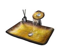 Set di lavelli da bagno quadrati temperati con rubinetto Pop Up Drain Kit artistico per piano di lavoro dell'hotel Slish abo Baño (set giallo B)