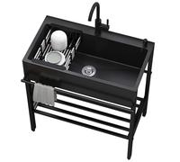 Set di lavelli in acciaio inox, 68 x 45 x 85 cm, lavello autoportante con rubinetto, per cucina commerciale, garage, cortile, animali domestici, design robusto per lavanderia