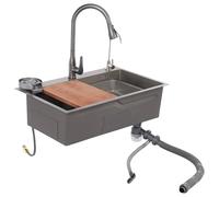 Set di lavelli multifunzione, lavello da cucina con rubinetto in acciaio inox, multifunzione, con tagliere e scolapiatti per cucina (grigio)