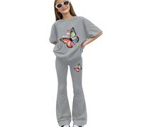Set di leggings svasati per ragazze estate carino farfalla vestiti top a maniche corte con pantaloni a campana pantaloni fiorito spiaggia vacanza abbigliamento bambini San Valentino abiti, Grigio, 12
