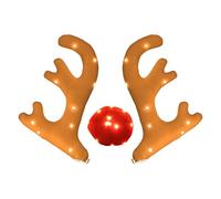 Set di legno per auto di renna luminoso | 1 paio di LED kit di decorazione automatica per renna di Natale, legno + naso rosso con campane di Jingle | Costume da veicolo facile da agganciare, ideale