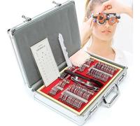 Set di lenti di prova ottiche professionali per il rilevamento degli errori di rifrazione, kit di precisione da 104 pezzi con scatola in alluminio e montatura in metallo