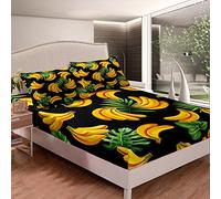 Set di lenzuola a banana tropicale carino Banana Pop Art biancheria da letto con angoli per bambini ragazzi ragazze frutta estate grafica giallo nero 3 pezzi doppio 1 lenzuolo con angoli + 2 federe
