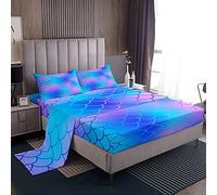 Set di lenzuola a forma di sirena, con bilance di pesce, set di lenzuola subacquee set di biancheria da letto da sogno, lenzuolo con angoli e lenzuolo e 2 federe matrimoniali