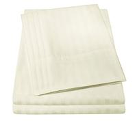 Set di lenzuola a strisce per letto matrimoniale, 6 pezzi, collezione Supreme 1500, in microfibra spazzolata, con tasca profonda, 2 federe extra, per letto matrimoniale, colore: beige