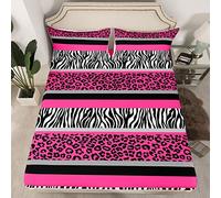 Set di lenzuola a strisce zebrate con motivo leopardato, rosa, nero, bianco, zebra, leopardo, pelliccia, ultra morbido, tessuto della pelle selvatica, senza lenzuolo piano
