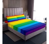 Set di lenzuola arcobaleno a strisce colorate lenzuola rosse gialle verdi blu viola set di lenzuola set di biancheria da letto morbido di lusso traspirante lenzuolo con angoli 3 pezzi king size