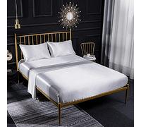 Set di lenzuola bianche in seta simile a raso, set di 3 lenzuola lisce e setose, lenzuolo piano spazzolato morbido + per la stanza della fattoria 1 feder