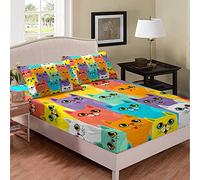 Set di lenzuola colorate per gatti e animali domestici, set di lenzuola per bambini, ragazzi, ragazze, adolescenti, 3D, con angoli, per gli amanti dei gatti, letto king size, 3 pezzi