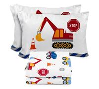 Set di lenzuola completo Sunny Side Up Construction Zone - Set di biancheria da letto per bambini da 4 pezzi con federa - Lenzuola in microfibra