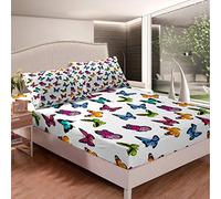 Set di lenzuola con angoli e farfalle, con stampa di farfalle colorate, ragazze, donne, insetti volanti, set di biancheria da letto 3D a animale, 2 pezzi, per letto singolo