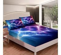 set di lenzuola con angoli e federe per cuscini, colore blu e viola con brillantini, paesaggio naturale, set di lenzuolaragazzi, galassia Thunder marmo, 3 pezzi, doppia, senza lenzuolo