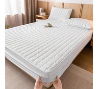 Set di lenzuola con angoli morbidi, 3 pezzi, con coprimaterasso trapuntato, tasche profonde, silenzioso e traspirante, bianco, matrimoniale 150 x 200 + 30 cm