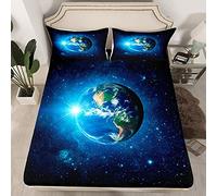 Set di lenzuola con angoli per letto king e bambini e ragazze, con 2 federe in morbida microfibra di poliestere blu Galaxy Universe Planet