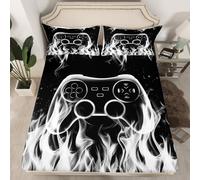 Set di lenzuola con angoli per letto matrimoniale, 3 pezzi, per bambini, adolescenti, donne, decorazione per la stanza, motivo fiamme brucianti, moderno lenzuolo nero con tasca profonda, senza