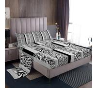 Set di lenzuola con angoli per letto matrimoniale, motivo zebrato, con tasca profonda, motivo zebrato nero e bianco, in pelliccia leopardata, per bambini, ragazzi e ragazze, set di biancheria da letto