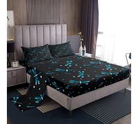 Set di lenzuola con libellula per bambini Carino cuore amore lenzuola Set per le donne ragazze Ornamentali libellula lenzuolo con angoli nero blu natura animale lenzuolo set matrimoniale