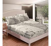Set di lenzuola con mappa del mondo, con 2 federe, 3 pezzi, per letto king size