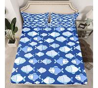 Set di lenzuola con motivo di pesci dei cartoni animati motivo oceano biancheria da letto per bambini ragazzi e ragazze e mondo sottomarino con angoli e creature marine blu 2 pezzi per letto singolo