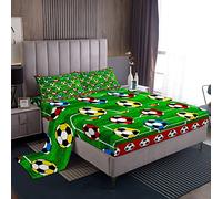 Set di lenzuola con stampa di calcio Set di biancheria da letto a tema sportivo Set di biancheria da letto per bambini e ragazze, set da letto leggero 3D America Football verde doppia dimensione