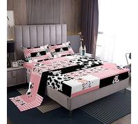 Set di lenzuola con stampa di mucca da latte rosa con stampa di mucca con tasca profonda lenzuolo con angoli per bambini ragazzi ragazze Cartoon Latte mucca Set di lenzuola geometriche Pliad animali
