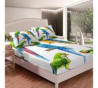Set di lenzuola con uccellini e pappagalli, set di biancheria da letto per bambini e ragazze, set di biancheria da letto con angoli colorati, 3 pezzi, per letto matrimoniale