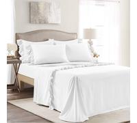 Set di lenzuola con volant Reyna di Lush Decor, 6 pezzi, bianco - Lenzuola morbide e comode con volant - Set di lenzuola classiche ed eleganti -