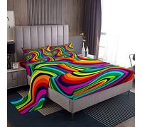 Set di lenzuola da donna stile bohémien psichedelico colorato e fluido, con 4 lenzuola, include 1 lenzuolo e 1 lenzuolo con 2 federe per letto king size