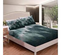 Set di lenzuola da montagna fumoso con alberi di bosco e piante lenzuola paesaggio naturale set di biancheria da letto per uomini adulti paesaggio dipinto 3 pezzi king