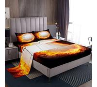 Set di lenzuola da pallavolo per sport con fiamma e fuoco, set da letto per bambini, ragazzi, ragazze, 3D, con palline da letto, traspirante, rosso, nero, bianco, set da letto singolo