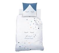 Set di lenzuola da ragazza con stelle, sweet dreams, motivo double-face con stelle, stelline e ciglia, menta, grigio, bianco, albicocca, 2 pezzi, federa 80 x 80 cm + lenzuola 135 x 200 cm, 100% cotone