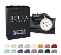 Set di Lenzuola di Lusso Bella Coterie in Bambù Viscosa King Size | 100% Coltivato Biologicamente | Ultra Morbido | Raffreddante per Chi Dorme Caldo | Tasca Profonda da 45,7 cm [Nero]