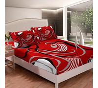 Set di lenzuola geometriche con angoli geometrici Set di lenzuola moderne linea ondulata grigio rosso nero copripiumino per bambini ragazzi ragazze adulti 2 pezzi senza lenzuolo singolo