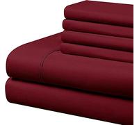 Set di lenzuola in 100% cotone egiziano, 6 pezzi, a fiocco lungo 400 fili, profonde 32 cm, set di lenzuola in rasatello per il raffreddamento - bordeaux massiccio, matrimoniale