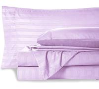 Set di lenzuola in 100% cotone egiziano, 6 pezzi, a fiocco lungo 400 fili, profonde 32 cm, set di lenzuola in rasatello per il raffreddamento - strisce di lavanda, super king size.