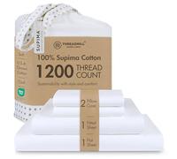 Set di lenzuola in 100% cotone Supima, 1200 fili, 4 pezzi, elasticizzato, adatto per materassi fino a 45,7 cm di profondità, tessuto liscio e solido in rasatello bianco, king size Queen Infradito colorati estivi, con finte perline