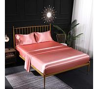 Set di lenzuola in raso di seta color crema, 3 pezzi (misura singola), traspiranti, morbide, comode, con lenzuolo con angoli, lenzuolo piano e federa per un sonno lussuoso