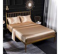 Set di lenzuola in raso di seta color crema, traspirante, morbido e confortevole, include lenzuolo con angoli e federa, perfetto per letti singoli