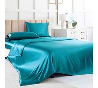 Set di lenzuola in raso, lenzuola in seta per letto king size, color verde acqua, 4 pezzi, morbido, 1 lenzuolo con angoli con tasca profonda, 1 lenzuolo piatto, 2 federe