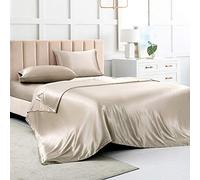 Set di lenzuola in raso, lenzuola per letto queen size, color talpa, 4 pezzi, morbido, 1 lenzuolo con angoli con tasca profonda, 1 lenzuolo piatto, 2 federe