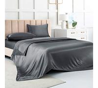 Set di lenzuola in raso, per letto California king size, lenzuola in seta grigia, 4 pezzi, morbido lenzuolo con angoli con tasca profonda, 1 lenzuolo piatto, 2 federe