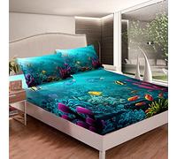 Set di lenzuola mare lenzuolo con angoli per ragazzi, ragazze, bambini, adolescenti Ocean Marine Bed Cover Ombre Effetti King Size con 2 federe